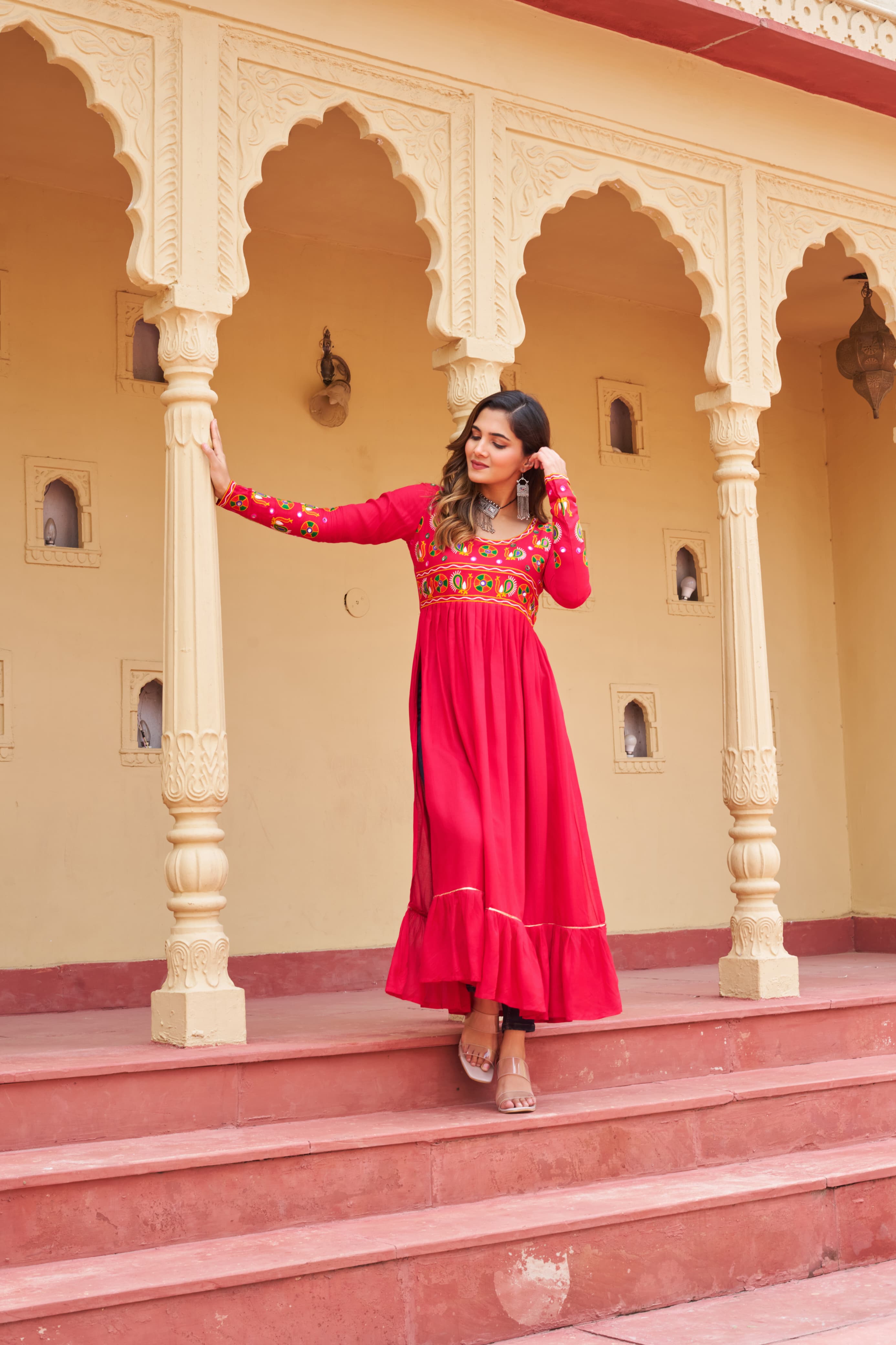 Prazu Fashion Pink Rayon With Kutchi Gamthi Work Navratri Kurti | Grocsy