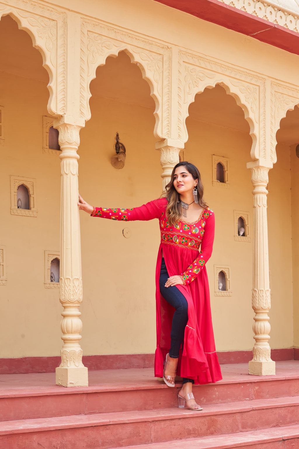 Prazu Fashion Pink Rayon With Kutchi Gamthi Work Navratri Kurti | Grocsy