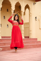 Prazu Fashion Red Rayon With Kutchi Gamthi Work Navratri Kurti | Grocsy