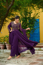Prazu Fashion Wine Georgette Multithreaded Beads Embroidered Salwar Suit | Grocsy