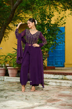 Prazu Fashion Wine Georgette Multithreaded Beads Embroidered Salwar Suit | Grocsy