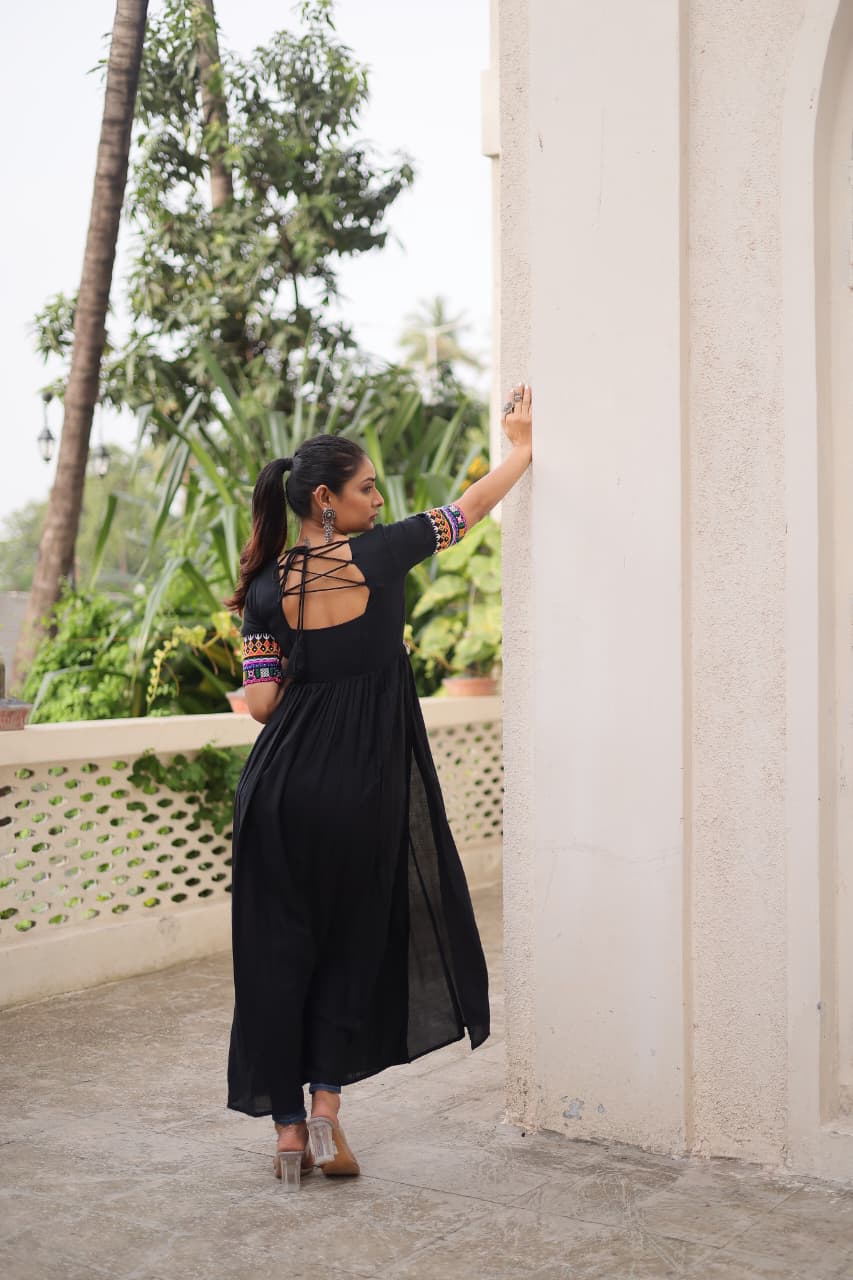 Prazu Fashion Black Rayon With Kutchi Gamthi Work Navratri Kurti | Grocsy