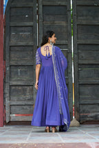 Prazu Fashion Blue Georgette Sequins Multithreaded Beads Embroidered Gown With Dupatta | Grocsy