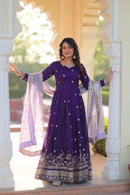 Prazu Fashion Violet Georgette With Embroidery Zari Sequins-Work Gown | Grocsy