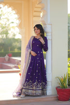Prazu Fashion Violet Georgette With Embroidery Zari Sequins-Work Gown | Grocsy