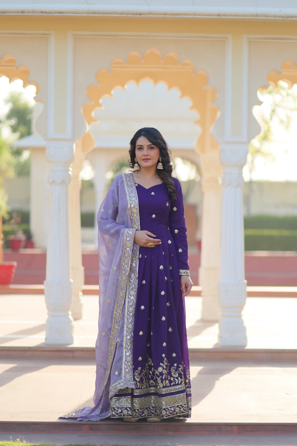 Prazu Fashion Violet Georgette With Embroidery Zari Sequins-Work Gown | Grocsy