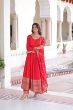 Prazu Fashion Red Vichitra Silk With Rich Sequins Embroidered Work Anarkali Suit | Grocsy