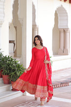 Prazu Fashion Red Vichitra Silk With Rich Sequins Embroidered Work Anarkali Suit | Grocsy