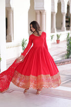 Prazu Fashion Red Vichitra Silk With Rich Sequins Embroidered Work Anarkali Suit | Grocsy