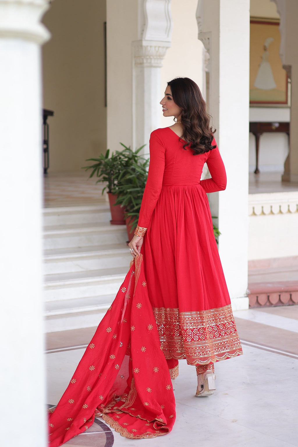 Prazu Fashion Red Vichitra Silk With Rich Sequins Embroidered Work Anarkali Suit | Grocsy