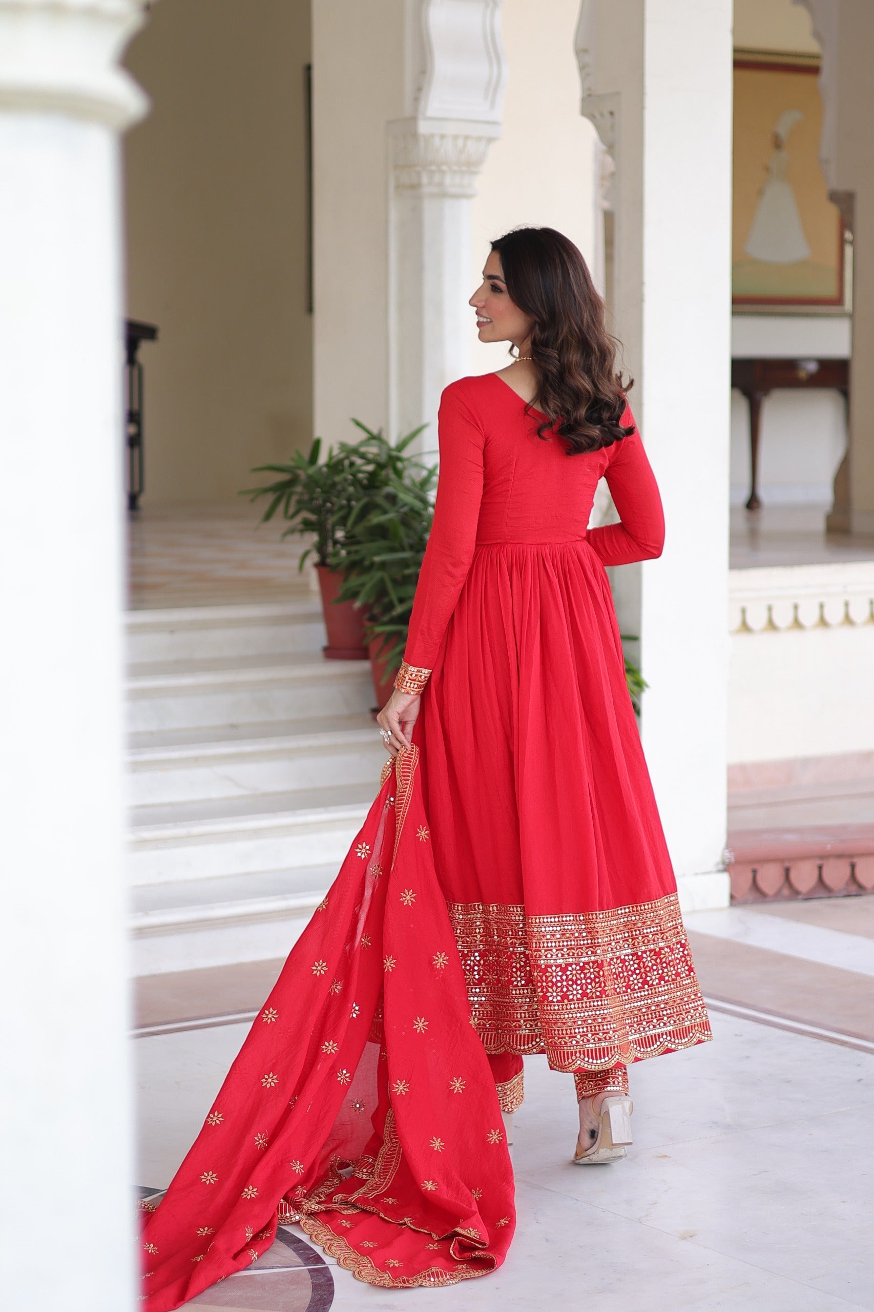 Prazu Fashion Red Vichitra Silk With Rich Sequins Embroidered Work Anarkali Suit | Grocsy