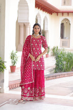 Prazu Fashion Pink Georgette With Rich Sequins Embroidered Work Sharara Suit | Grocsy
