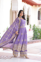 Prazu Fashion Lavender Silver Crunchy Rich Sequins Embroidered Palazzo Suit | Grocsy