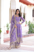 Prazu Fashion Lavender Silver Crunchy Rich Sequins Embroidered Palazzo Suit | Grocsy