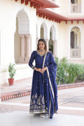 Prazu Fashion Blue Vichitra Silk Rich Sequins Embroidered Work Gown With Dupatta | Grocsy