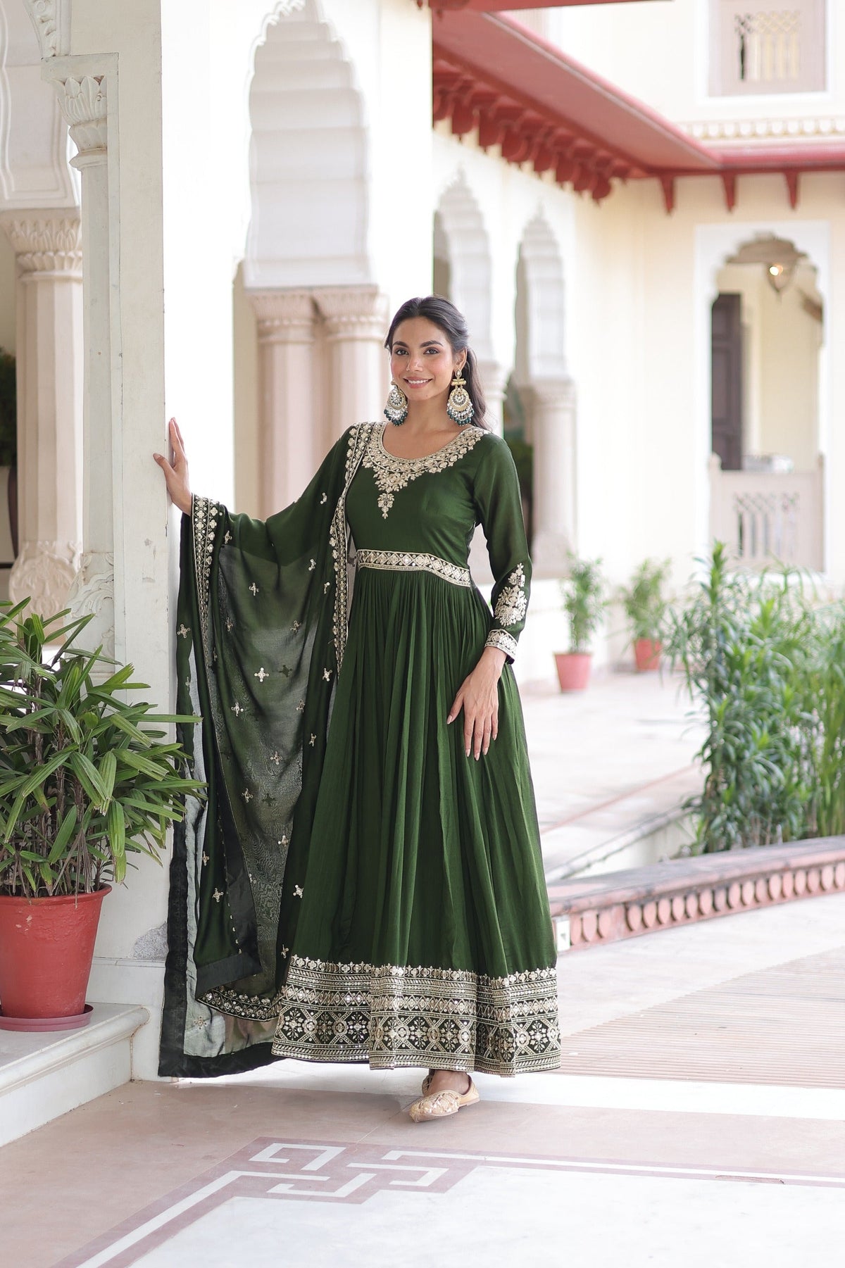 Prazu Fashion Mahendi Vichitra Silk With Rich Sequins Embroidered Gown With Dupatta | Grocsy