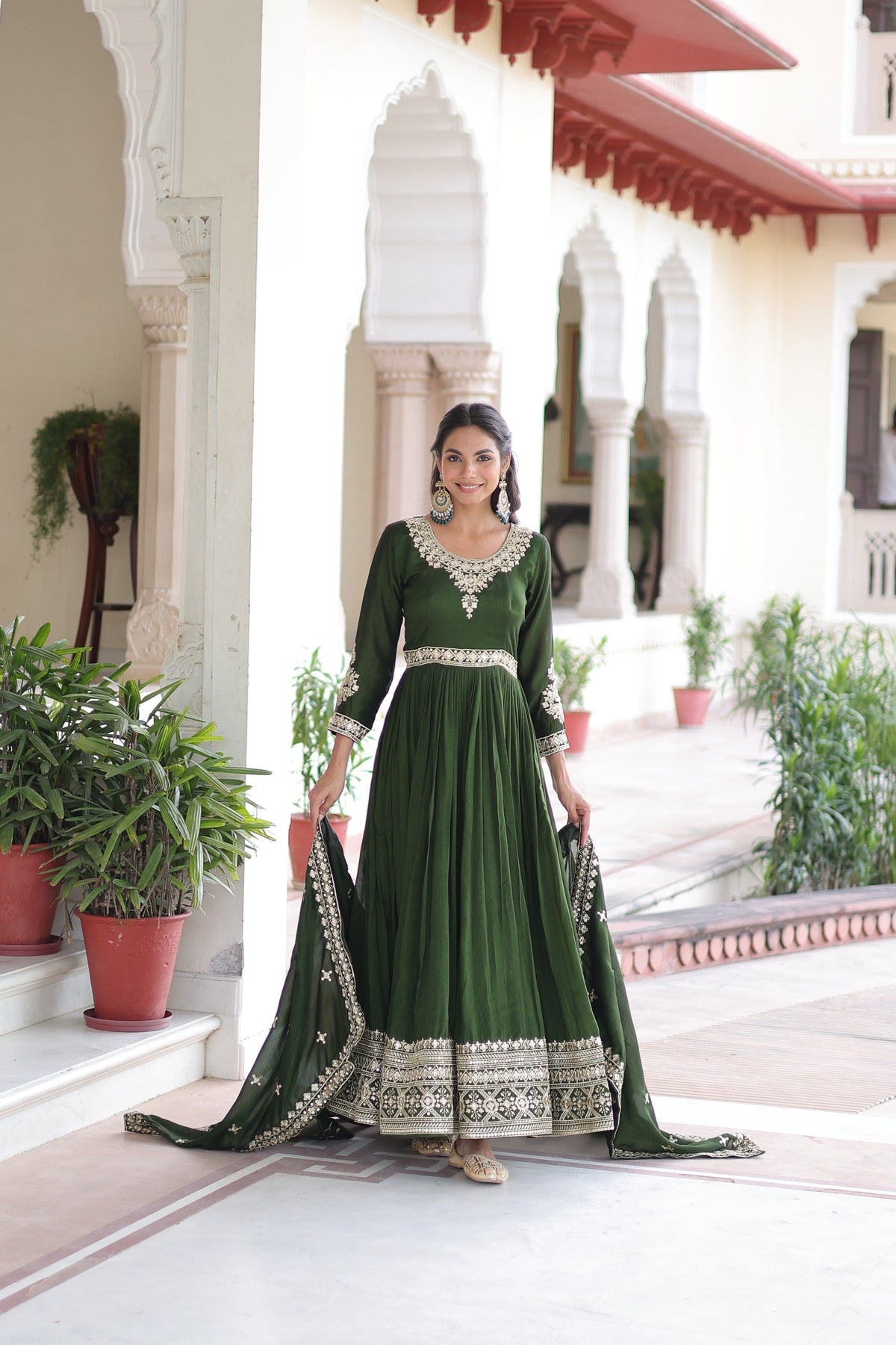Prazu Fashion Mahendi Vichitra Silk With Rich Sequins Embroidered Gown With Dupatta | Grocsy