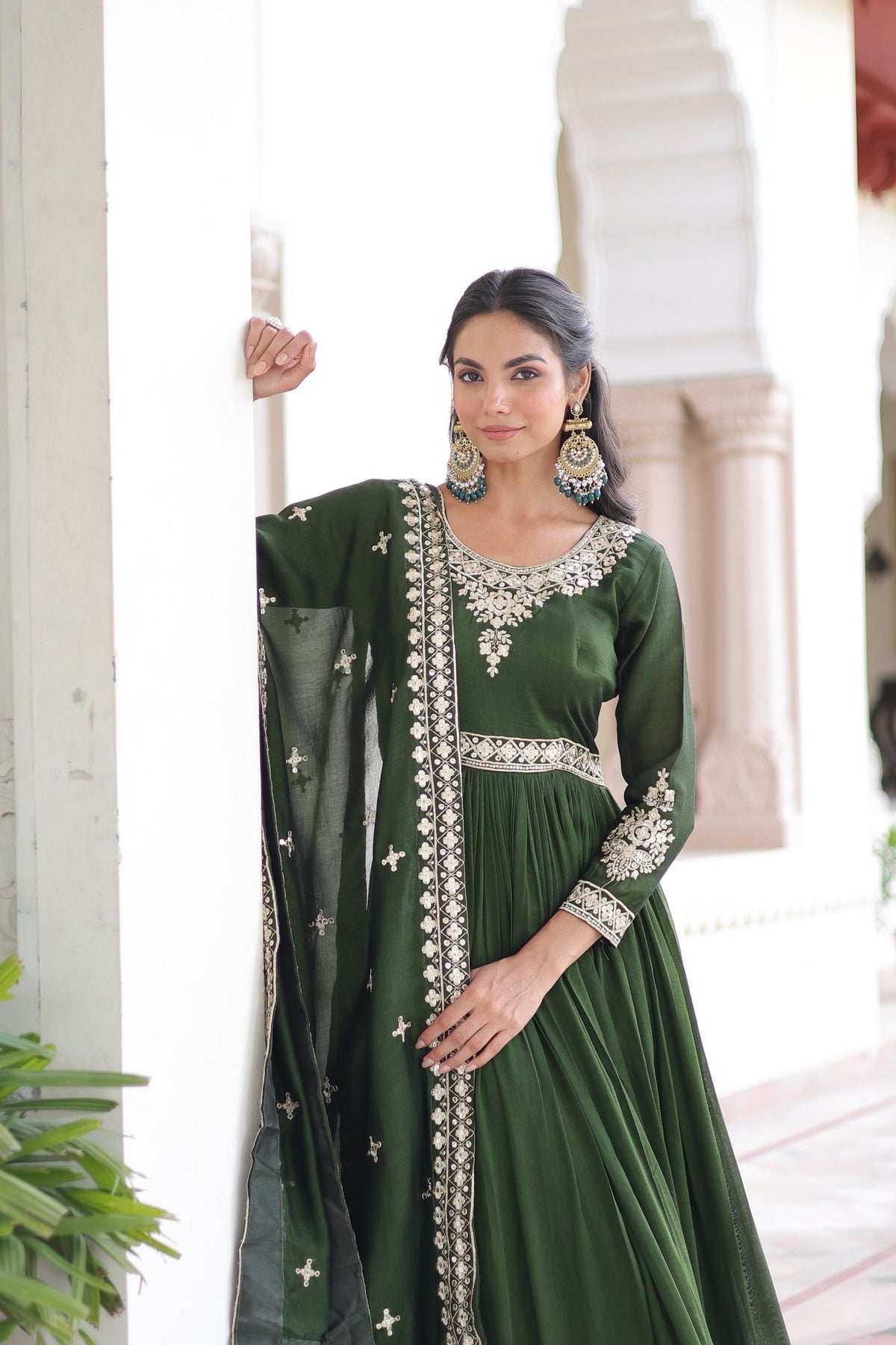 Prazu Fashion Mahendi Vichitra Silk With Rich Sequins Embroidered Gown With Dupatta | Grocsy