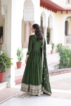 Prazu Fashion Mahendi Vichitra Silk With Rich Sequins Embroidered Gown With Dupatta | Grocsy