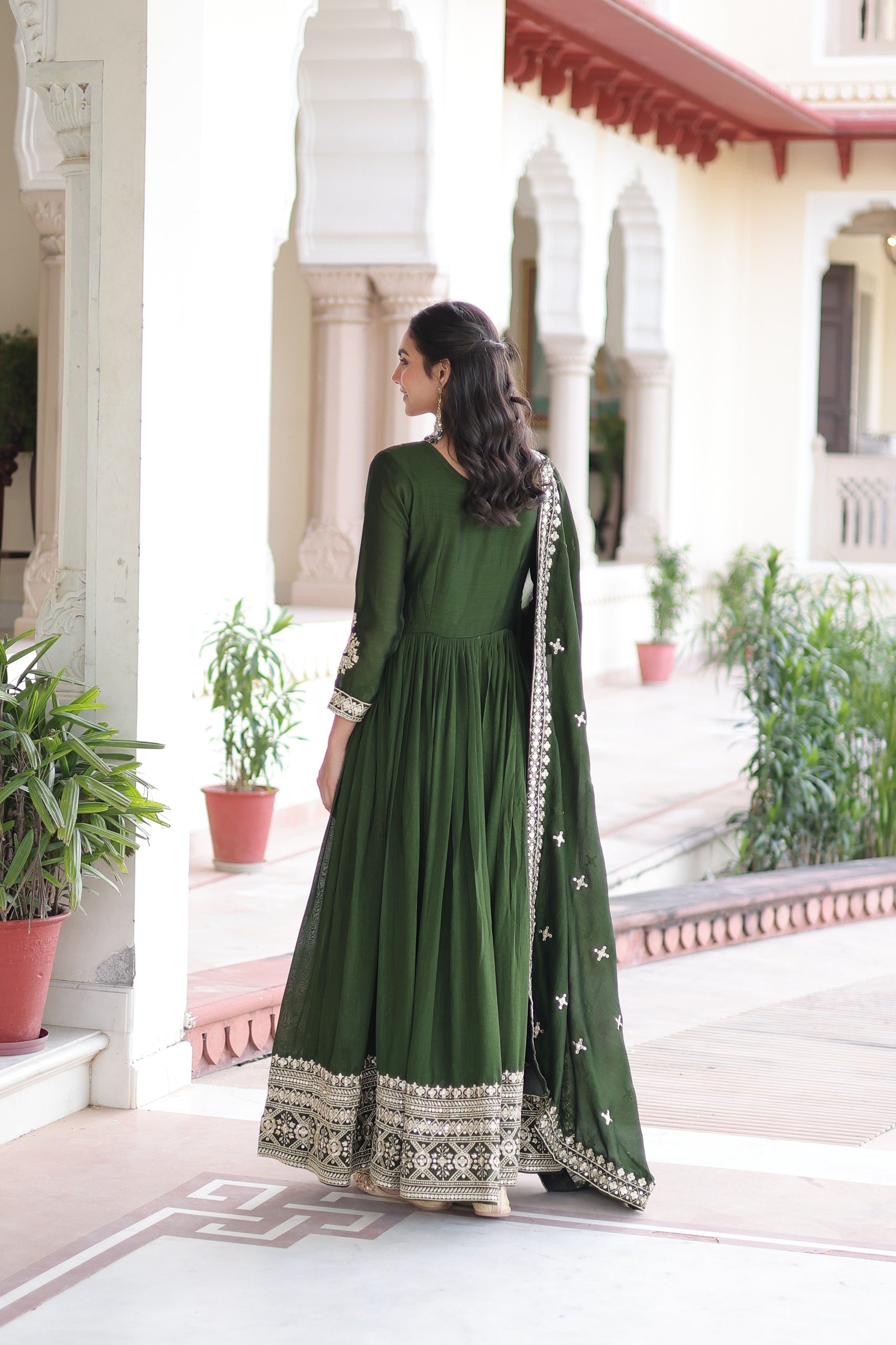 Prazu Fashion Mahendi Vichitra Silk With Rich Sequins Embroidered Gown With Dupatta | Grocsy
