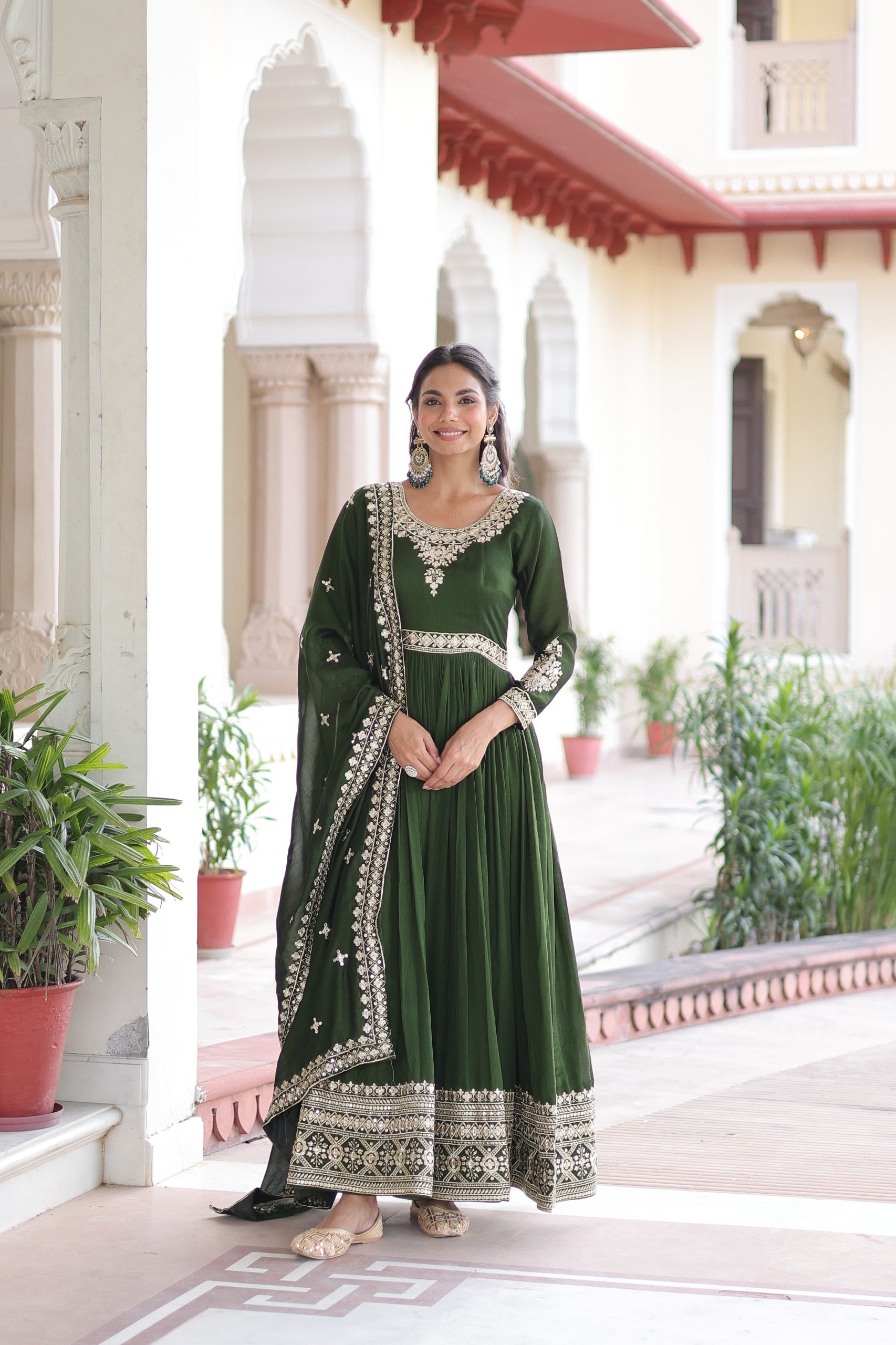 Prazu Fashion Mahendi Vichitra Silk With Rich Sequins Embroidered Gown With Dupatta | Grocsy