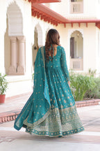 Prazu Fashion Teal Silver Crunchy With Rich Sequins Embroidered Gown With Dupatta | Grocsy