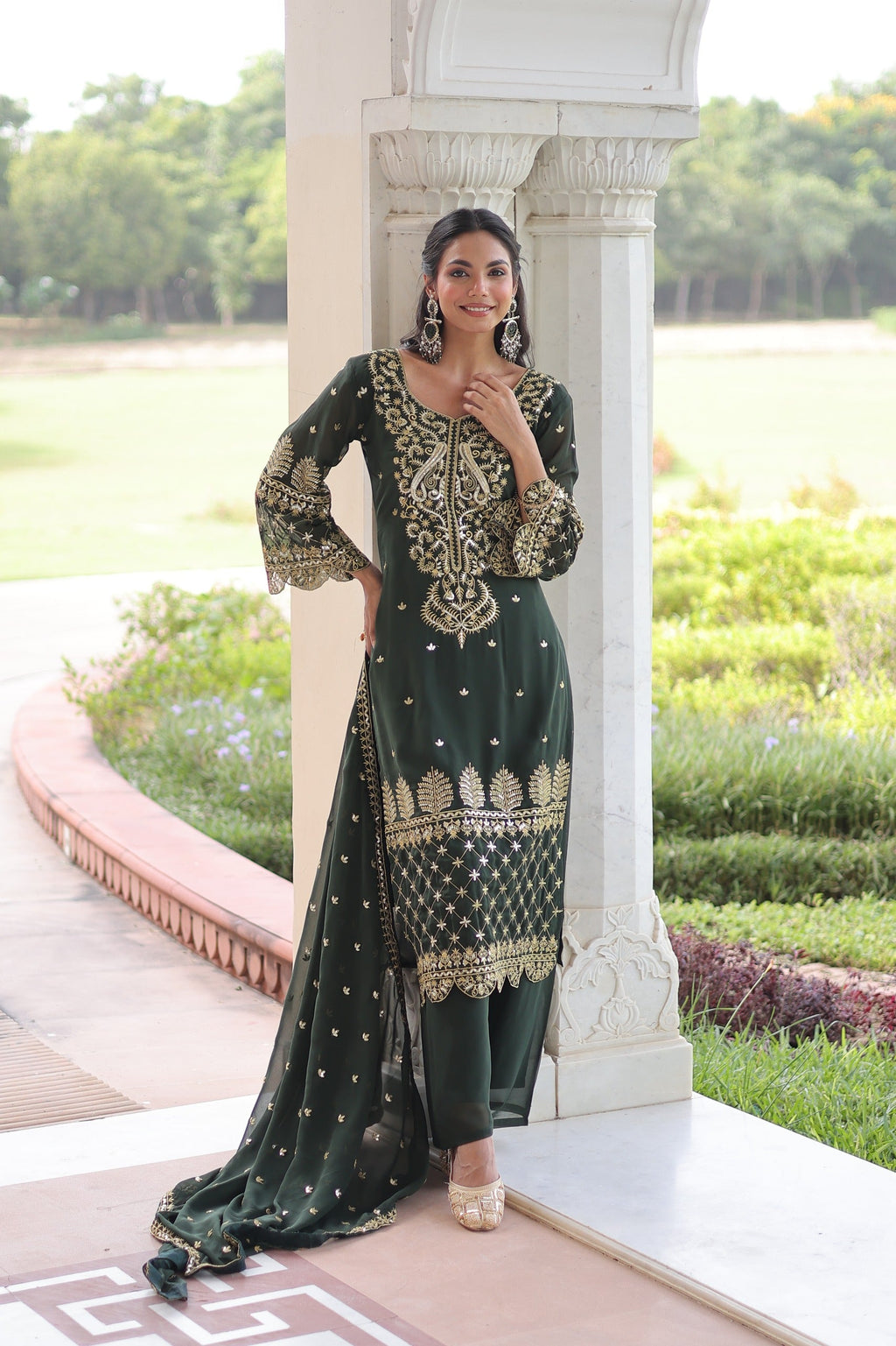 Prazu Fashion Dark Green Georgette Embroidered Designer Salwar Suit | Grocsy