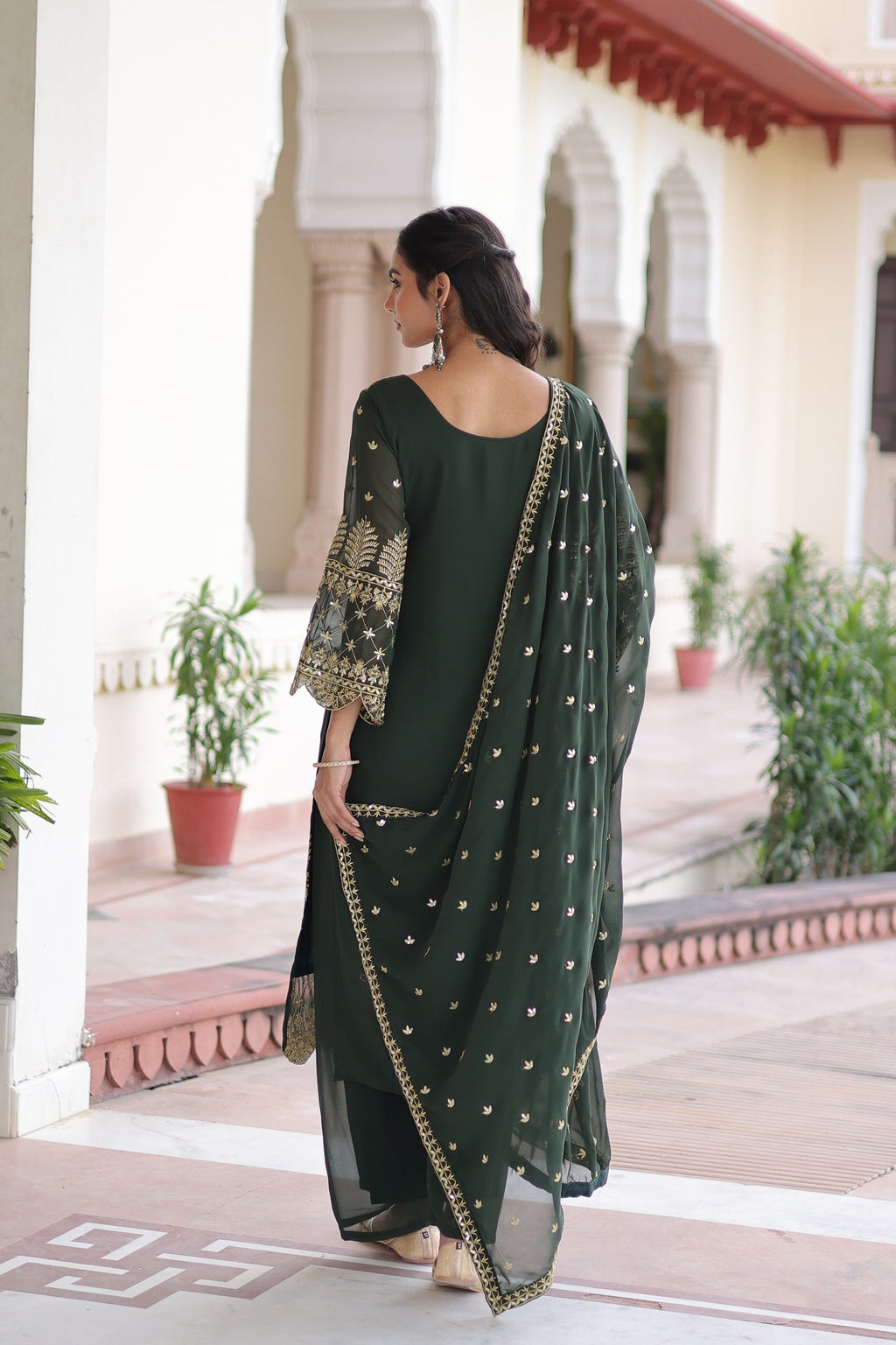 Prazu Fashion Dark Green Georgette Embroidered Designer Salwar Suit | Grocsy