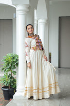 Prazu Fashion Off White Kora Cotton Kutchi Gamthi Navaratri Lehenga | Grocsy