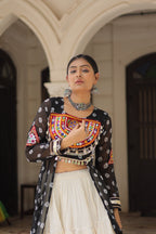 Prazu Fashion Black Georgette Bandhani Print With Kutchi Patchwork Navratri Lehenga Kurti | Grocsy