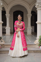 Prazu Fashion Pink Georgette Bandhani Print With Kutchi Patchwork Navratri Lehenga Kurti | Grocsy
