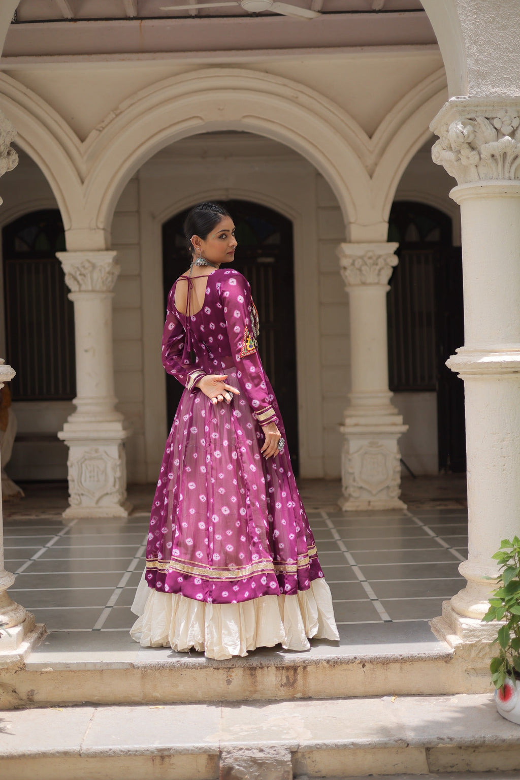 Prazu Fashion Wine Georgette Bandhani Print With Kutchi Patchwork Navratri Lehenga Kurti | Grocsy