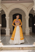 Prazu Fashion Yellow Georgette Bandhani Print With Kutchi Patchwork Navratri Lehenga Kurti | Grocsy