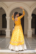 Prazu Fashion Yellow Georgette Bandhani Print With Kutchi Patchwork Navratri Lehenga Kurti | Grocsy