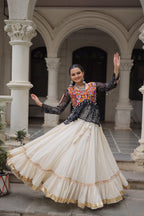 Prazu Fashion Black Georgette Bandhani Print With Kutchi Gamthi Navratri Lehenga | Grocsy