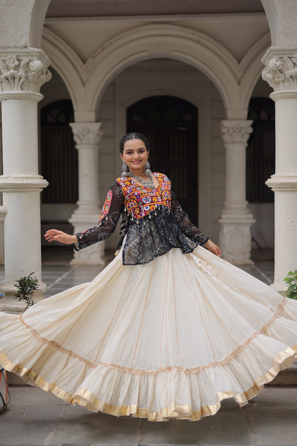 Prazu Fashion Black Georgette Bandhani Print With Kutchi Gamthi Navratri Lehenga | Grocsy