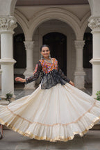 Prazu Fashion Black Georgette Bandhani Print With Kutchi Gamthi Navratri Lehenga | Grocsy
