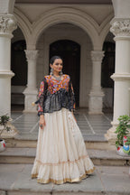 Prazu Fashion Black Georgette Bandhani Print With Kutchi Gamthi Navratri Lehenga | Grocsy