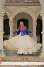 Prazu Fashion Blue Georgette Bandhani Print With Kutchi Gamthi Navratri Lehenga | Grocsy