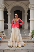 Prazu Fashion Red Georgette Bandhani Print With Kutchi Gamthi Navratri Lehenga | Grocsy