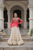 Prazu Fashion Red Georgette Bandhani Print With Kutchi Gamthi Navratri Lehenga | Grocsy