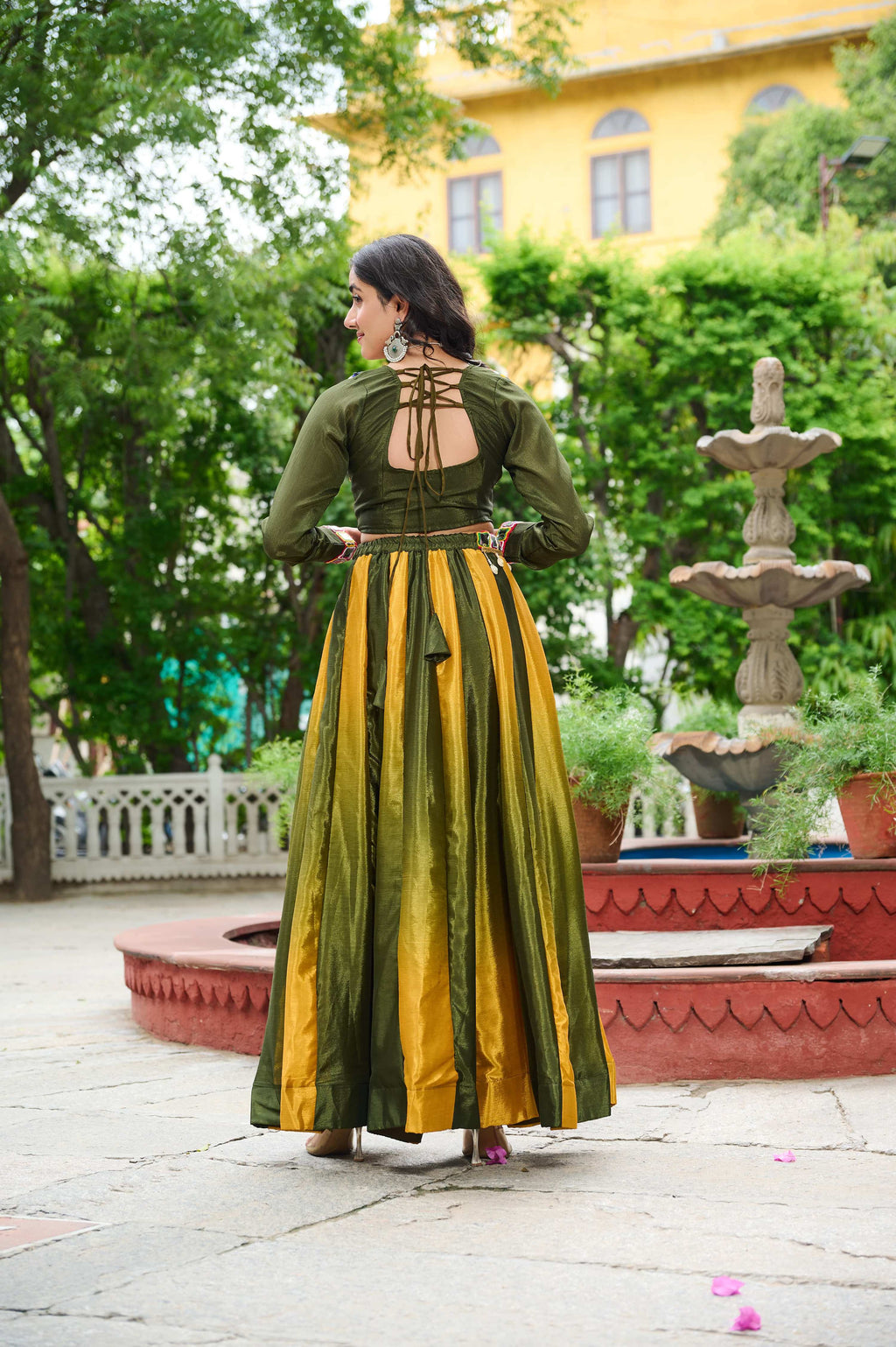 Prazu Fashion Multicolor Chinnon Padding Kutchi Gamthi Embroidered Work Navratri Lehenga | Grocsy