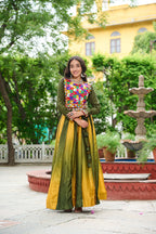 Prazu Fashion Multicolor Chinnon Padding Kutchi Gamthi Embroidered Work Navratri Lehenga | Grocsy
