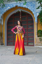 Prazu Fashion Multicolor Chinnon Pedding Kutchi Gamthi Embroidered Work Navratri Lehenga | Grocsy