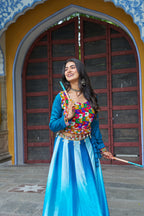 Prazu Fashion Multicolor Chinnon Pedding Kutchi Gamthi Embroidered Work Navratri Lehenga | Grocsy