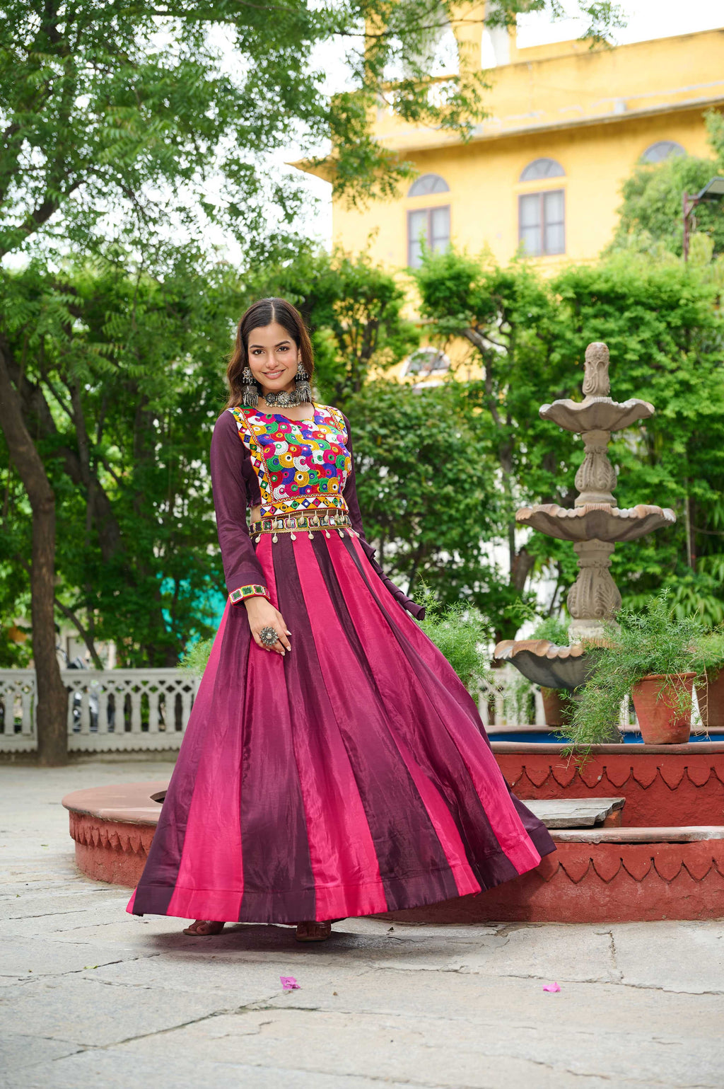 Prazu Fashion Multicolor Chinnon Pedding Kutchi Gamthi Embroidered Work Navratri Lehenga | Grocsy