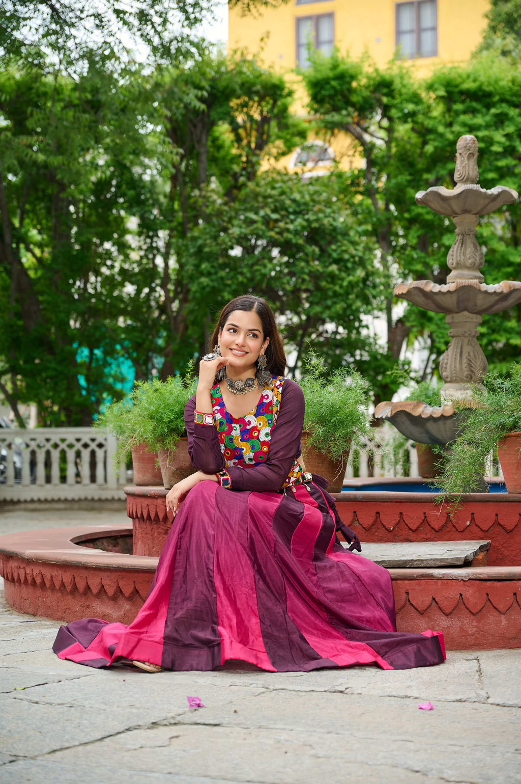 Prazu Fashion Multicolor Chinnon Pedding Kutchi Gamthi Embroidered Work Navratri Lehenga | Grocsy