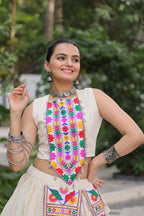 Prazu Fashion Off White Kora Cotton With Kutchi Gamthi Work Lehenga For Navratri | Grocsy