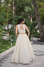 Prazu Fashion Off White Kora Cotton With Kutchi Gamthi Work Lehenga For Navratri | Grocsy