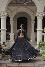 Prazu Fashion Black Georgette Leheriya Print Work With Mirror Lace Navratri Lehenga | Grocsy
